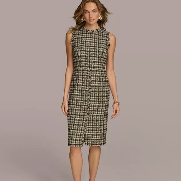 Donna Karan Dresses & Skirts - NWT $179 Donna Karan Black/ White sz 8 Houndstooth Sleeveless Tweed Sheath Dress